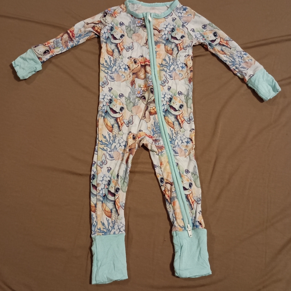 Dumplins Bamboo Sea Turtle Floral Zippy Footie Pajamas